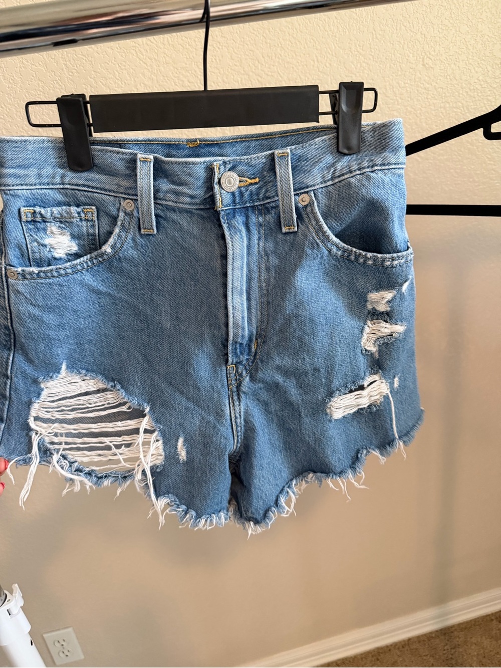 Levi's Light Blue Distressed High Waist Denim Shorts